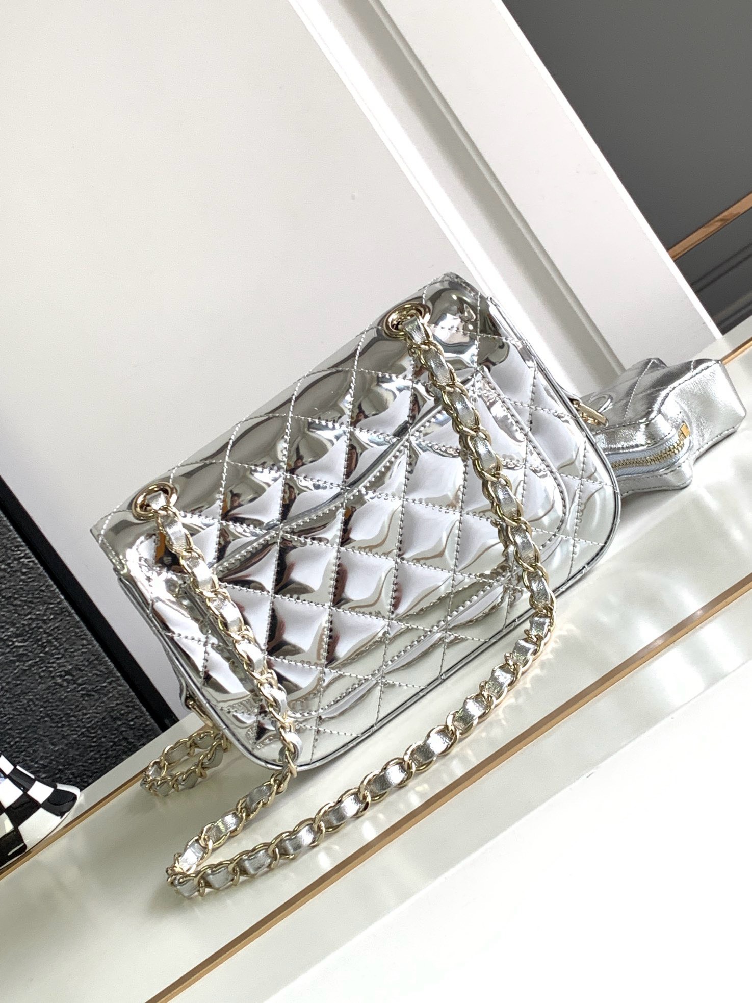 Bagsaaa Ch**el 24C Hollywood gold mirror calfskin leather flap bag