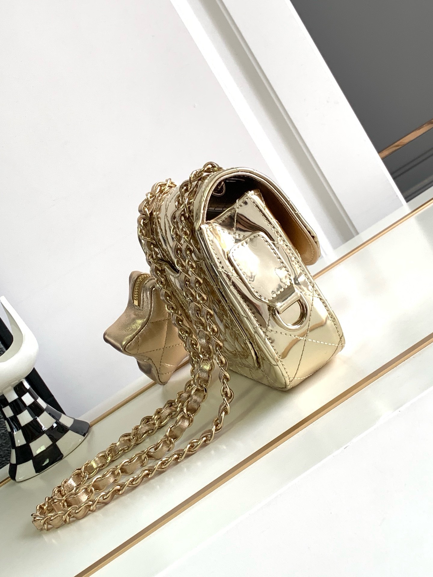 Bagsaaa Ch**el Mini Flap Bag & Star Coin Purse AS4646 Light Gold - 12.5 × 19 × 5 cm