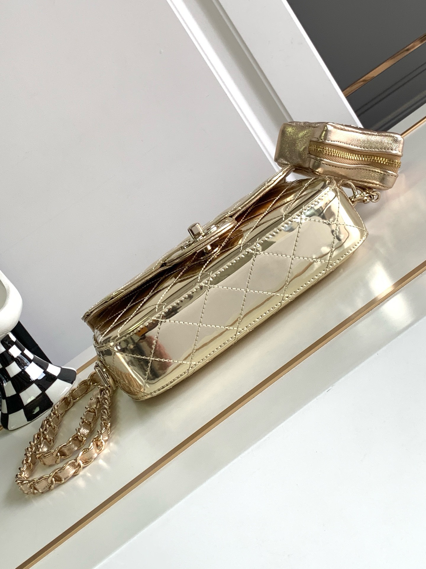 Bagsaaa Ch**el Mini Flap Bag & Star Coin Purse AS4646 Light Gold - 12.5 × 19 × 5 cm