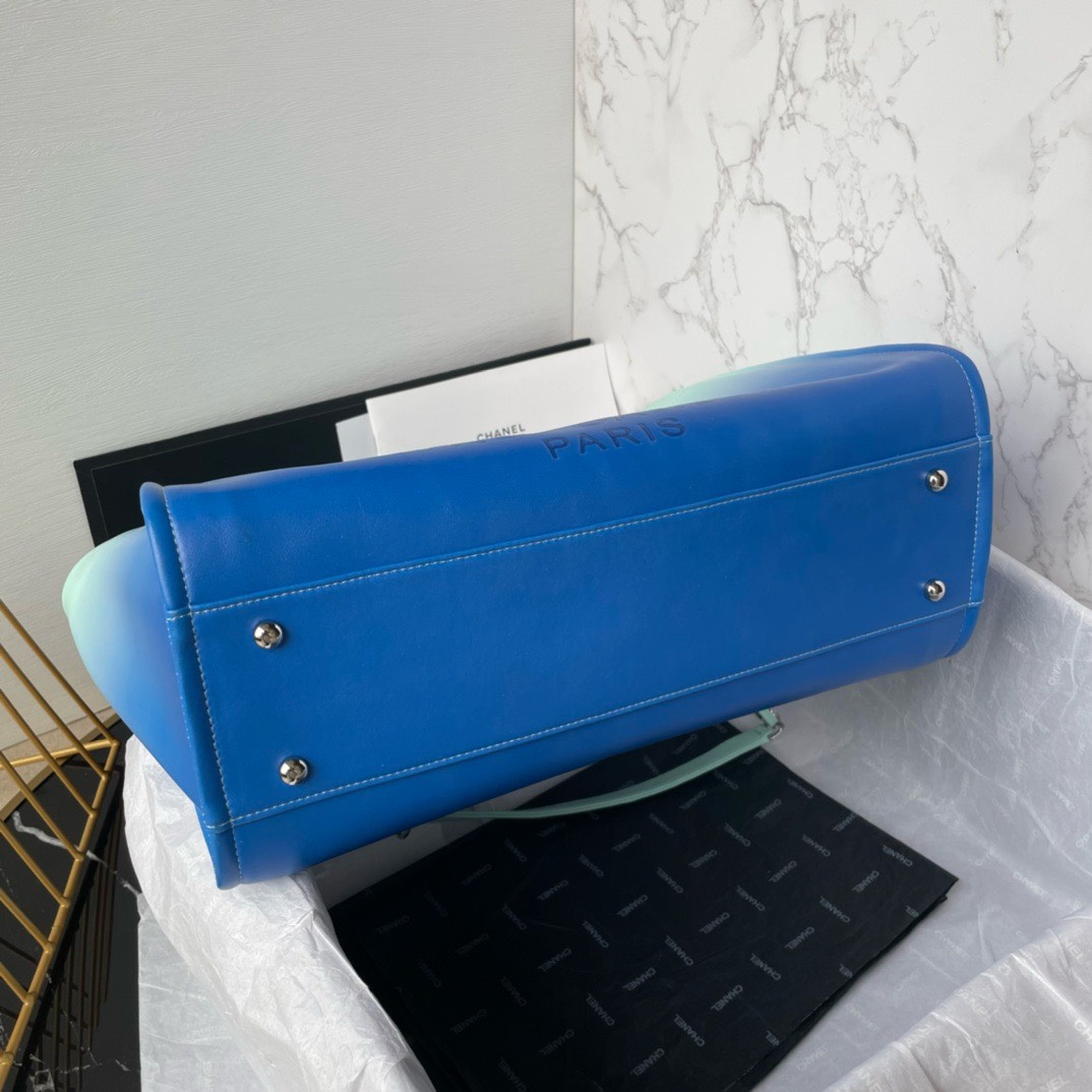 Bagsaaa Ch**el Shopping Bag AS3351 Turquoise & Blue - 26 × 41 × 17 cm