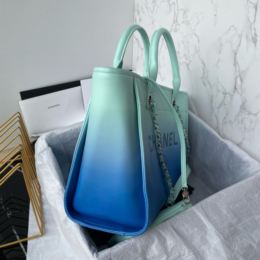 Bagsaaa Ch**el Shopping Bag AS3351 Turquoise & Blue - 26 × 41 × 17 cm