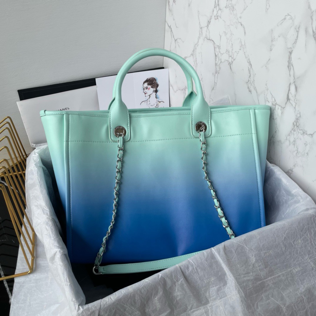 Bagsaaa Ch**el Shopping Bag AS3351 Turquoise & Blue - 26 × 41 × 17 cm