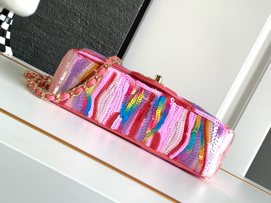 Bagsaaa Ch**el Mini Flap Bag Embroidered Satin, Sequins & Gold-Tone Metal Yellow, Purple & Pink
