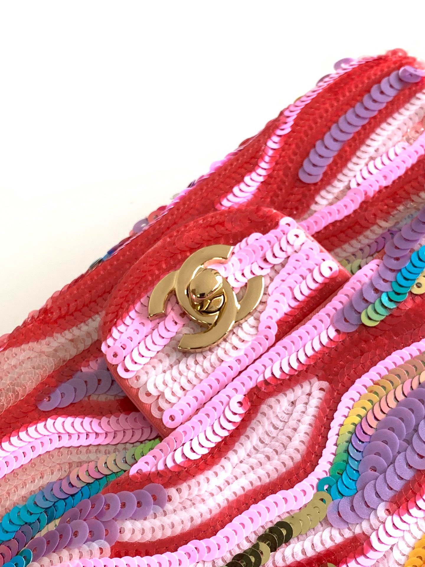 Bagsaaa Ch**el Mini Flap Bag Embroidered Satin, Sequins & Gold-Tone Metal Yellow, Purple & Pink