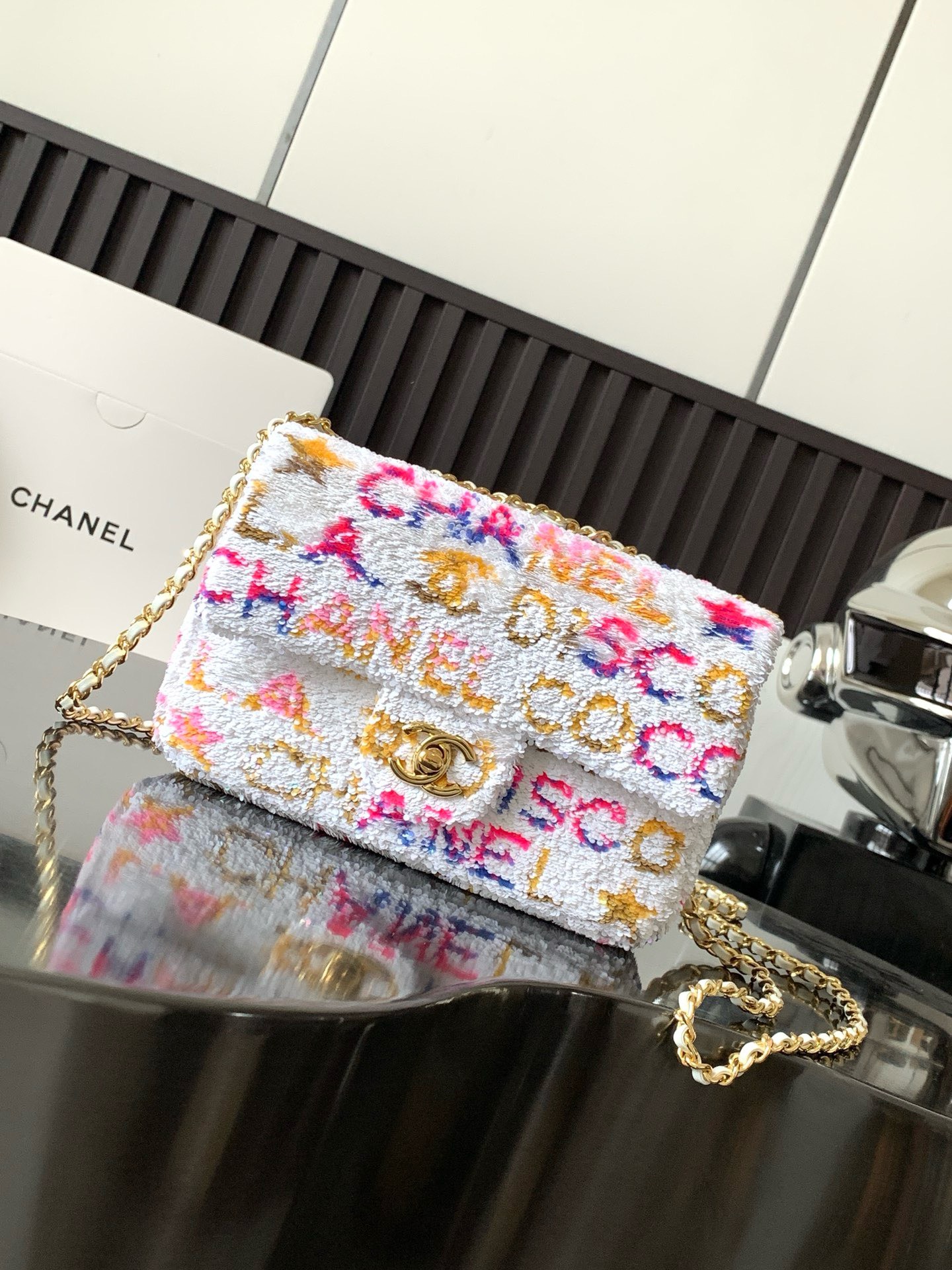 Bagsaaa Ch**el Mini Flap Bag Embroidered Satin, Sequins & Gold-Tone Metal Yellow