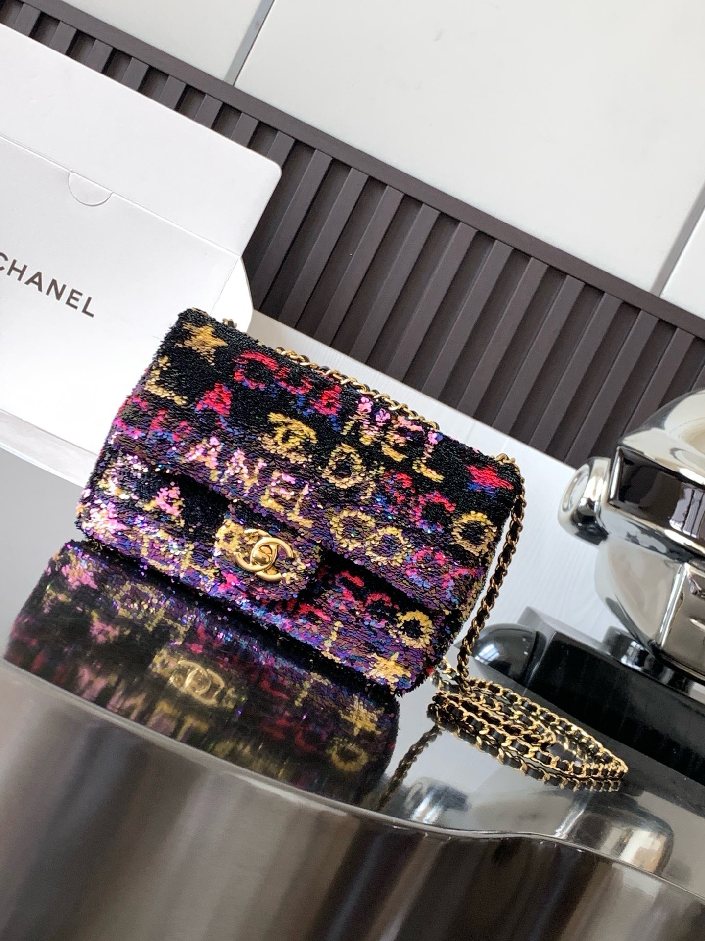 Bagsaaa Ch**el Mini Flap Bag Embroidered Satin, Sequins & Gold-Tone Metal Yellow