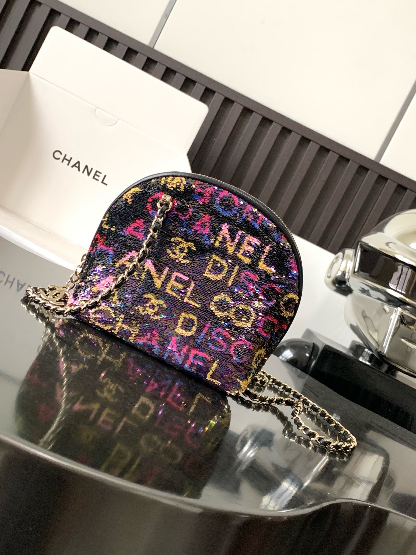 Bagsaaa Ch**el Crossbody bag Embroidered Satin, Sequins & Gold-Tone Metal Yellow