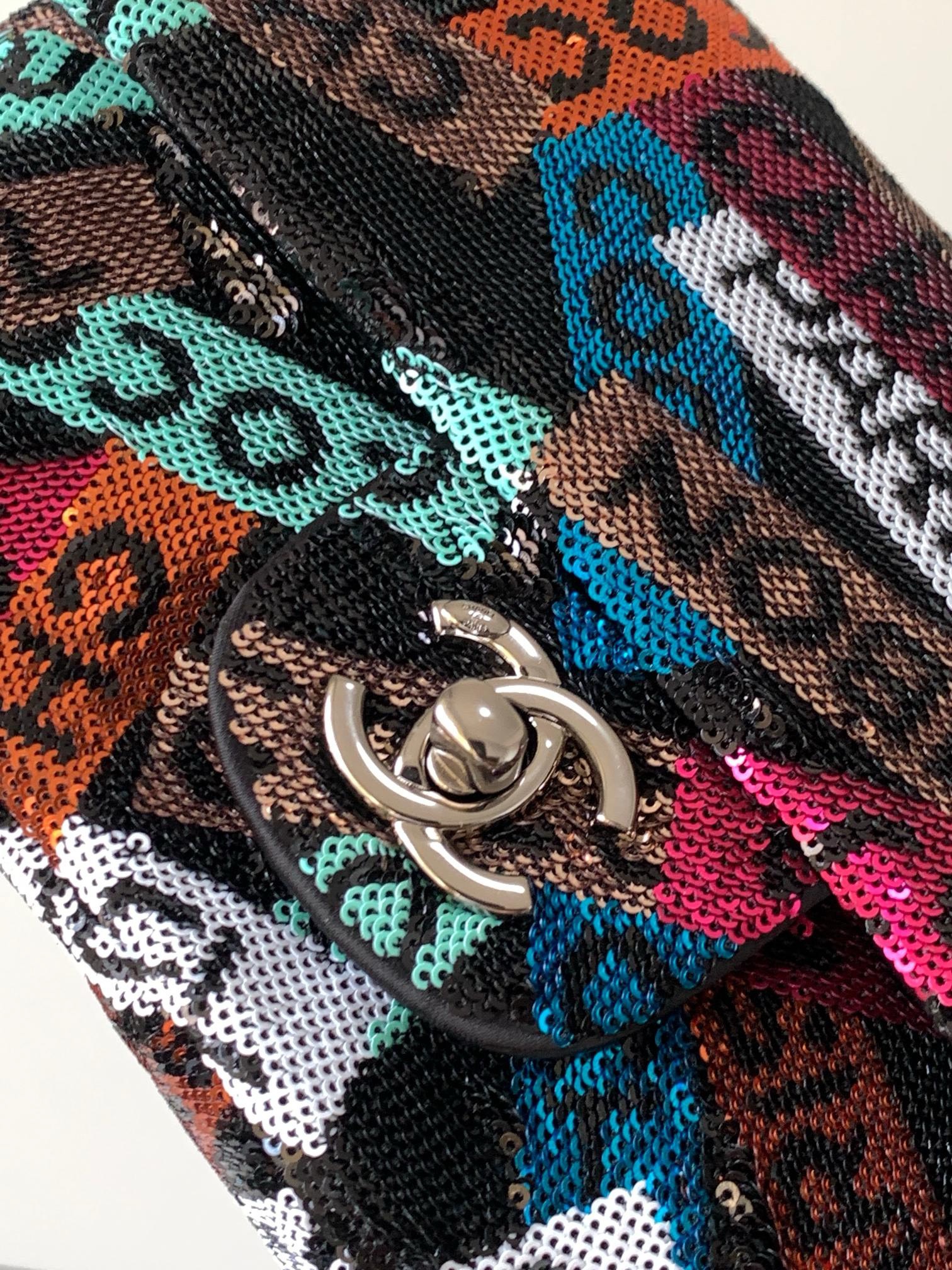Bagsaaa Ch**el Sequins & Ruthenium-Finish Metal Multicolour - 14 × 22 × 7 cm