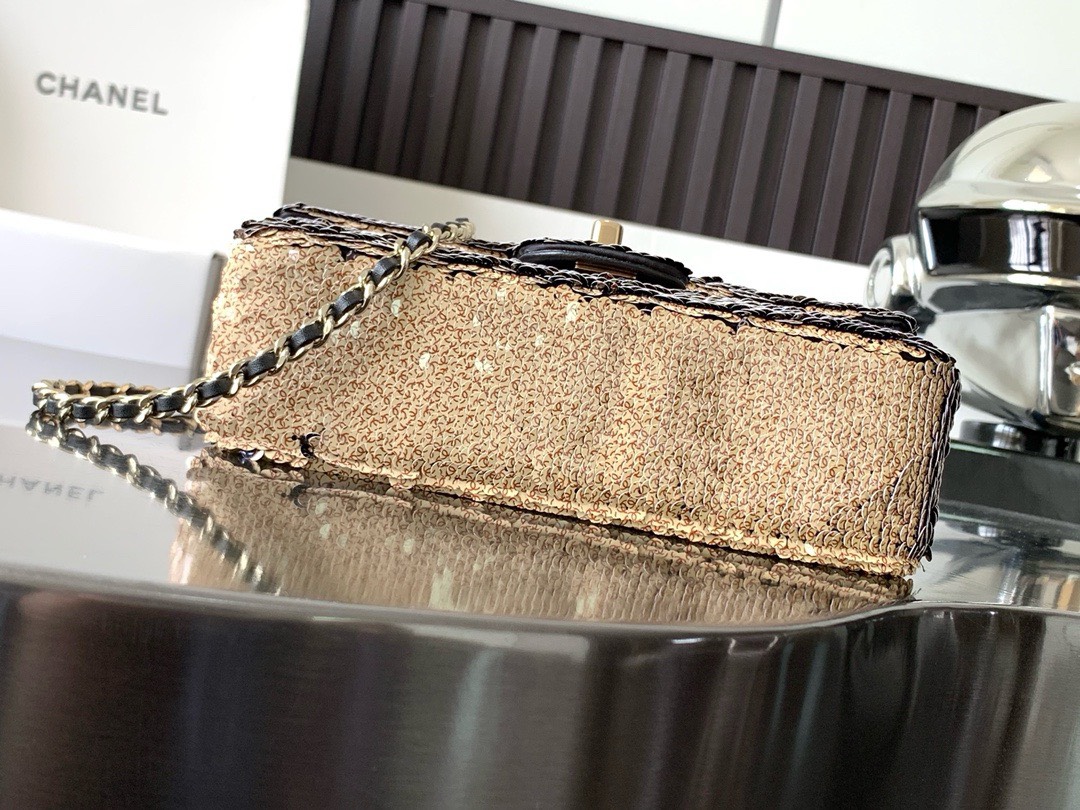 Bagsaaa Ch**el Mini Flap Bag Embroidered Satin, Sequins & Gold-Tone Metal Gold
