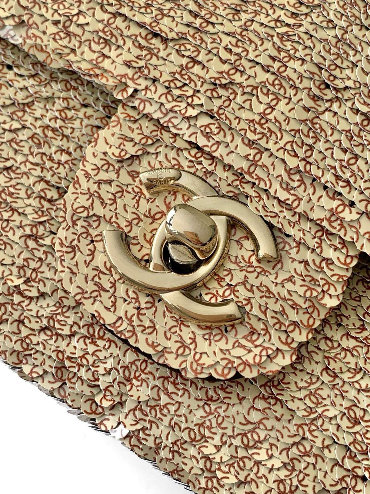 Bagsaaa Ch**el Mini Flap Bag Embroidered Satin, Sequins & Gold-Tone Metal Gold