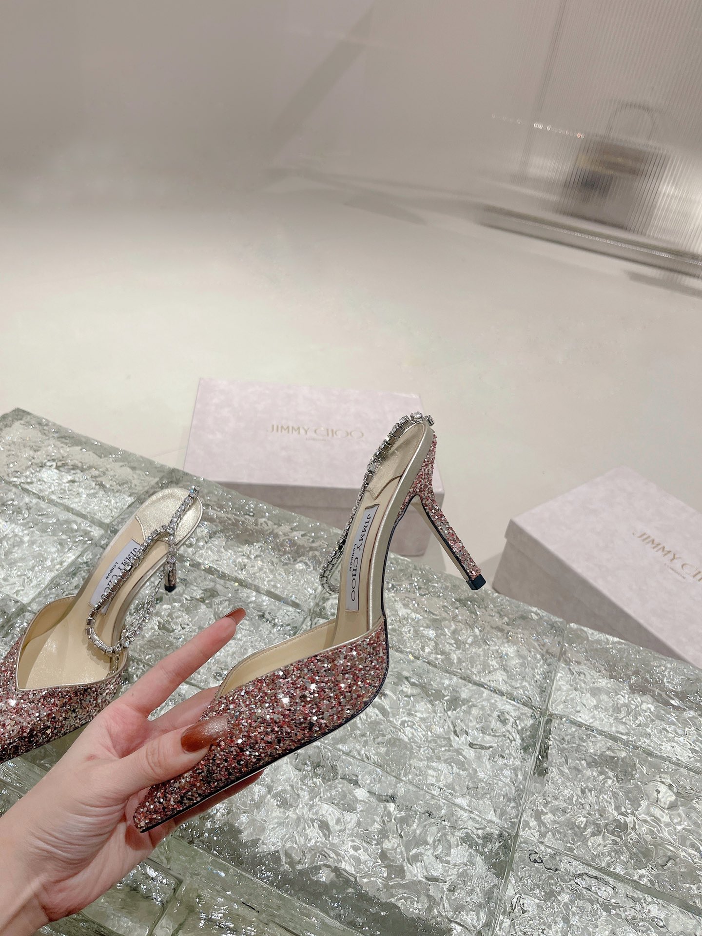 Bagsaaa J1m*y Ch00 Saeda 100 Pink Glittered Pumps