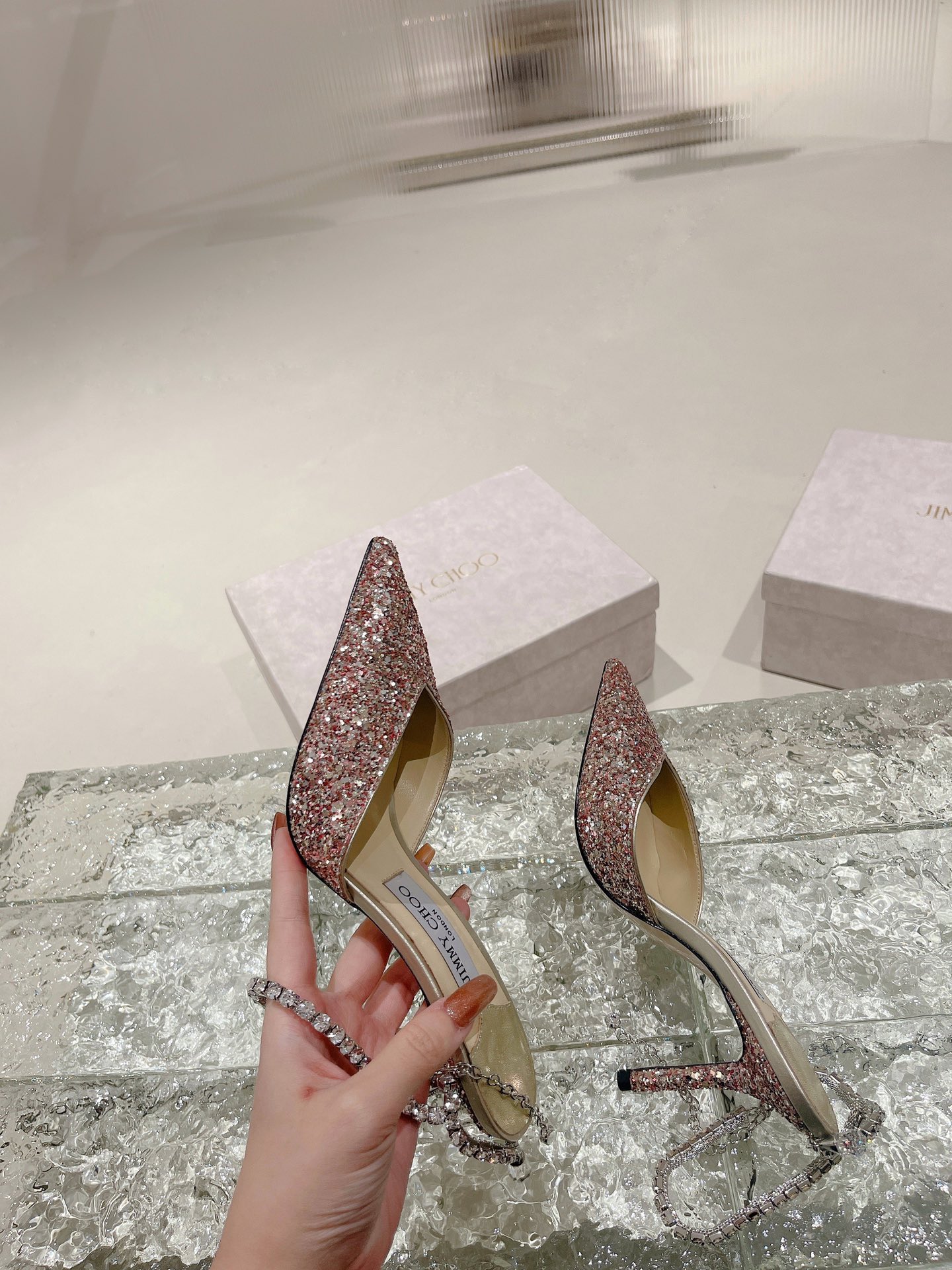 Bagsaaa J1m*y Ch00 Saeda 100 Pink Glittered Pumps
