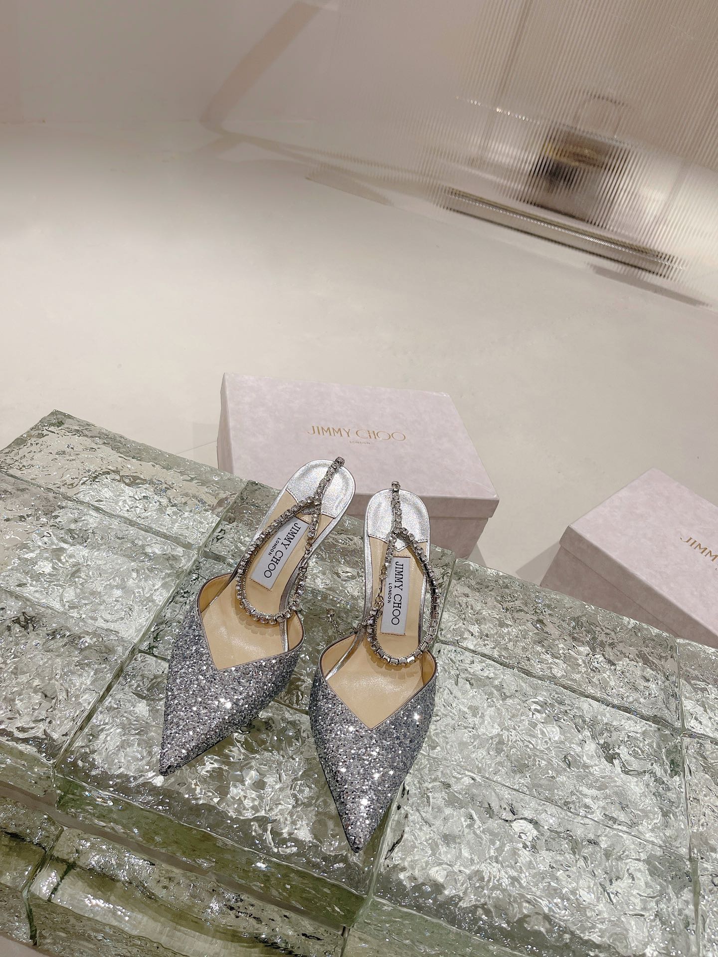 Bagsaaa J1m*y Ch00 Saeda 100 Silver Glittered Pumps