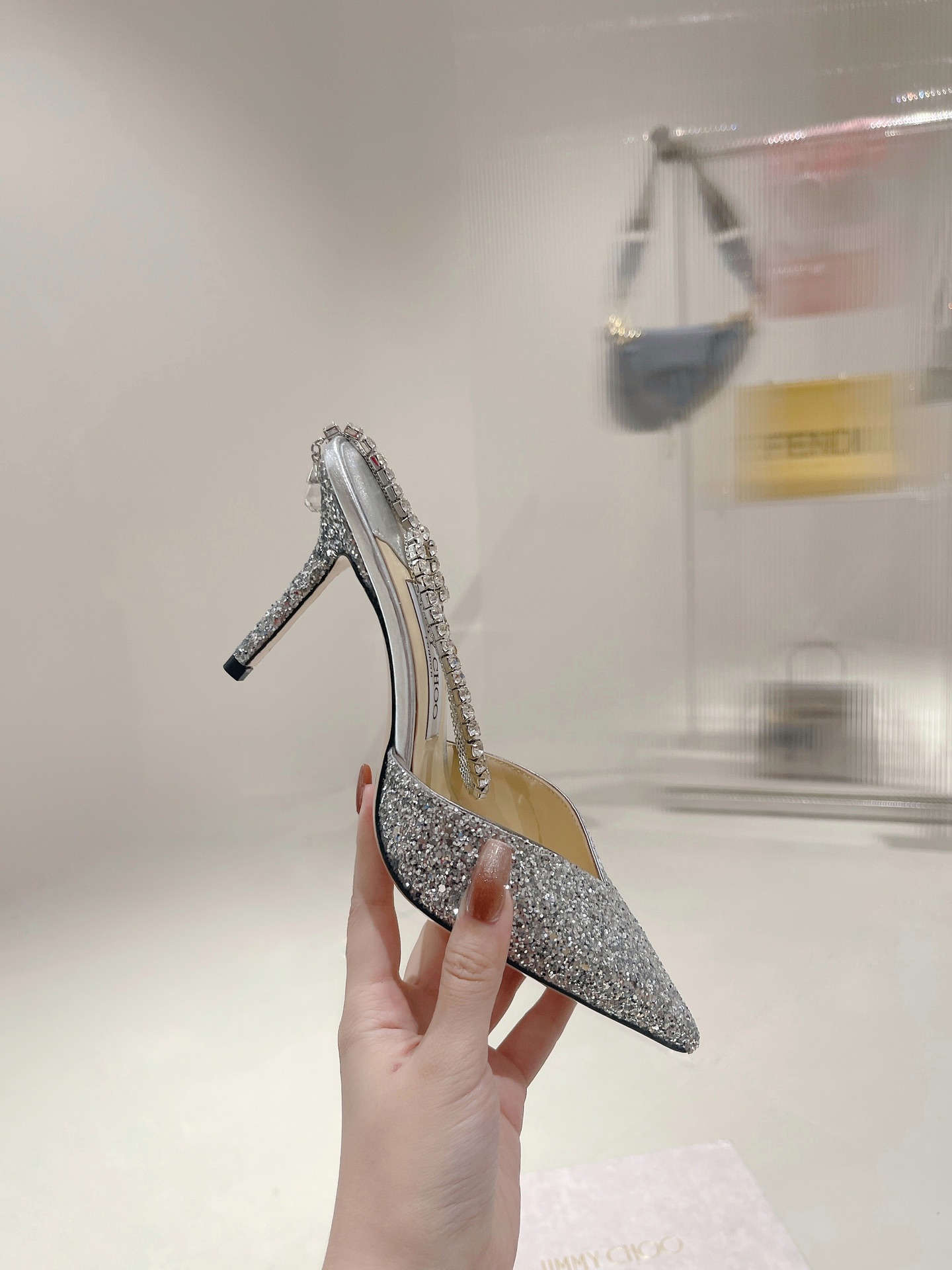 Bagsaaa J1m*y Ch00 Saeda 100 Silver Glittered Pumps