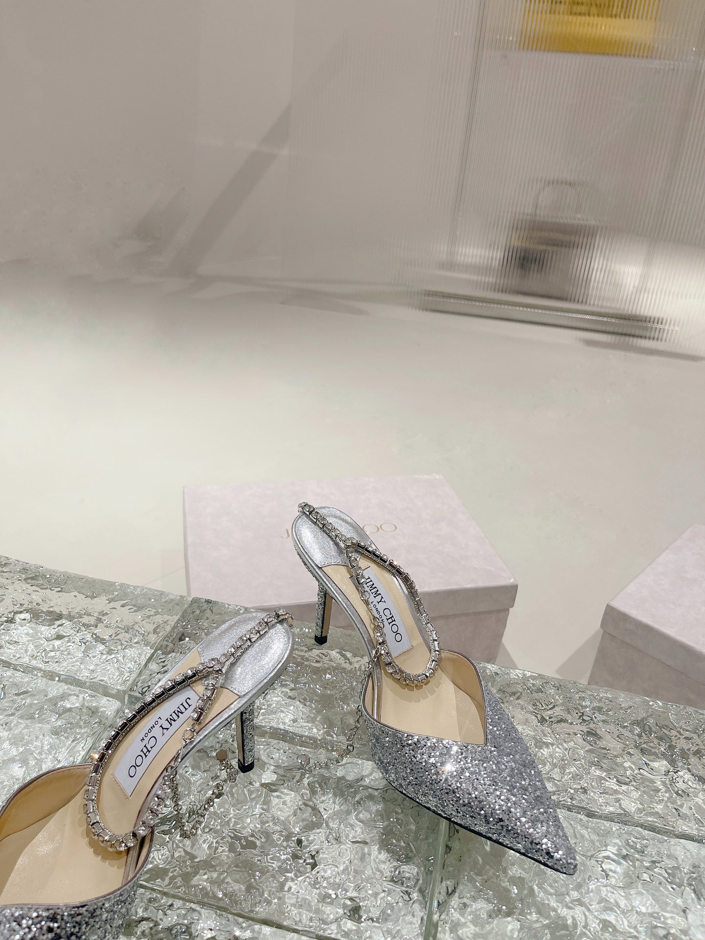 Bagsaaa J1m*y Ch00 Saeda 100 Silver Glittered Pumps