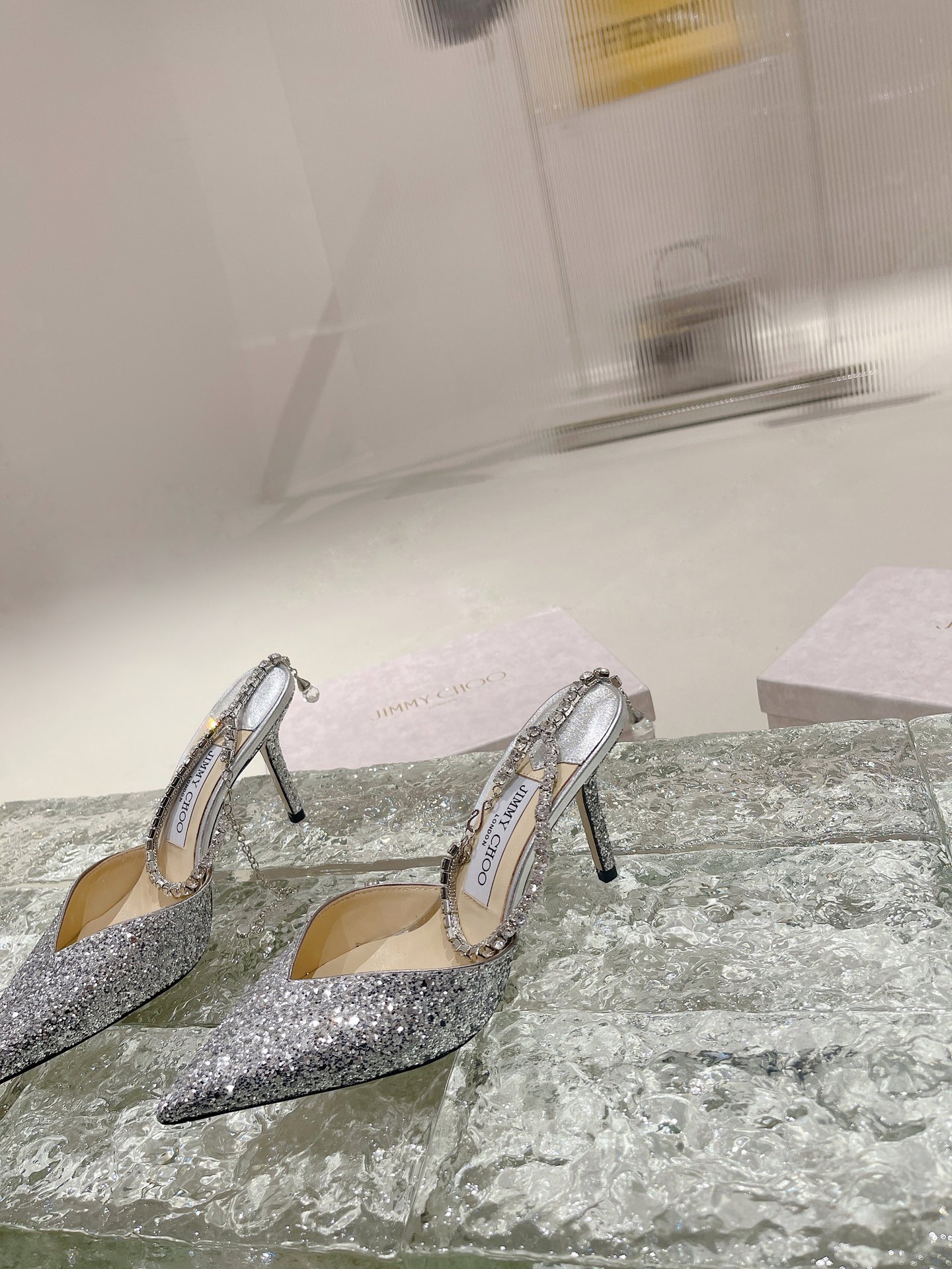 Bagsaaa J1m*y Ch00 Saeda 100 Silver Glittered Pumps