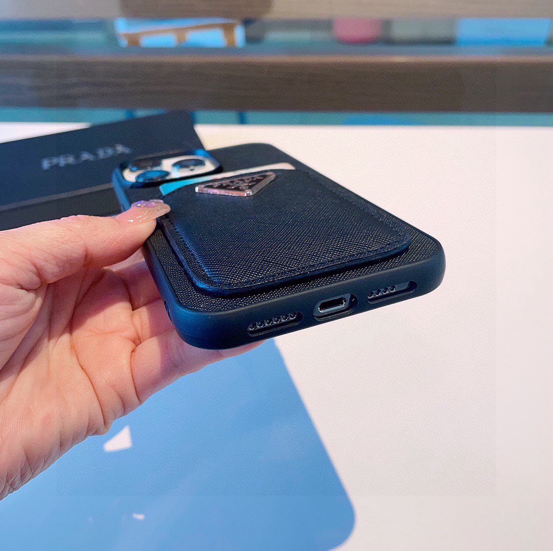 Bagsaaa Pra*a Saffiano Black Leather Phone Case