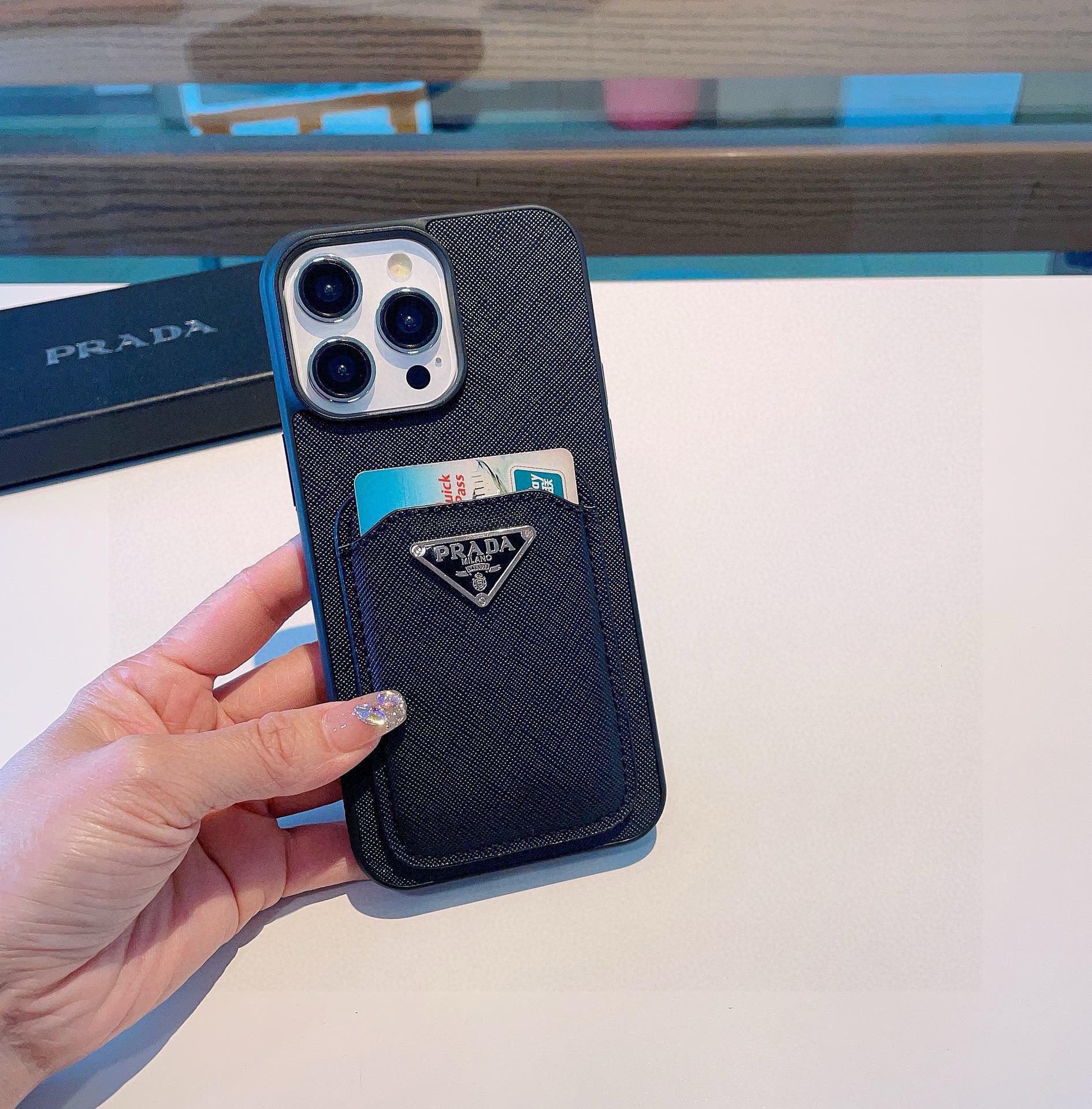 Bagsaaa Pra*a Saffiano Black Leather Phone Case