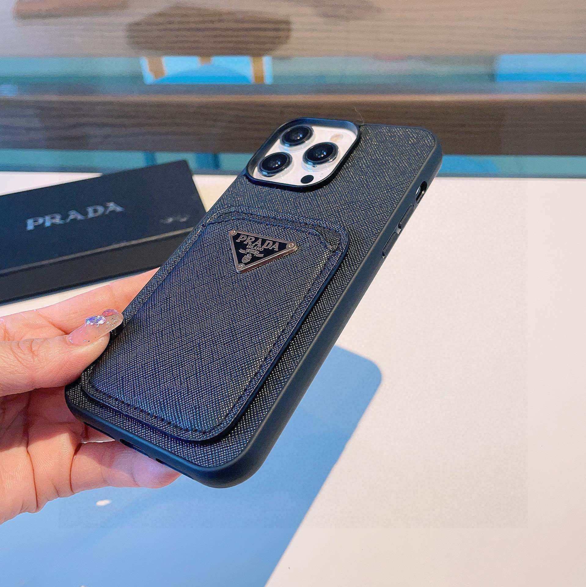 Bagsaaa Pra*a Saffiano Black Leather Phone Case