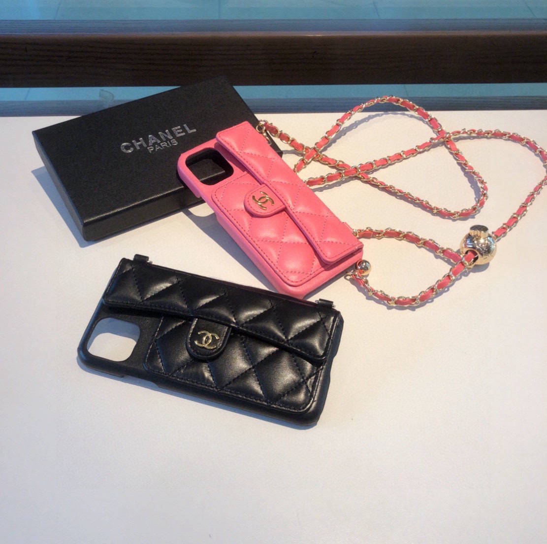 Bagsaaa Ch**el Flap Bag Black Quilted Lambskin Phone Case