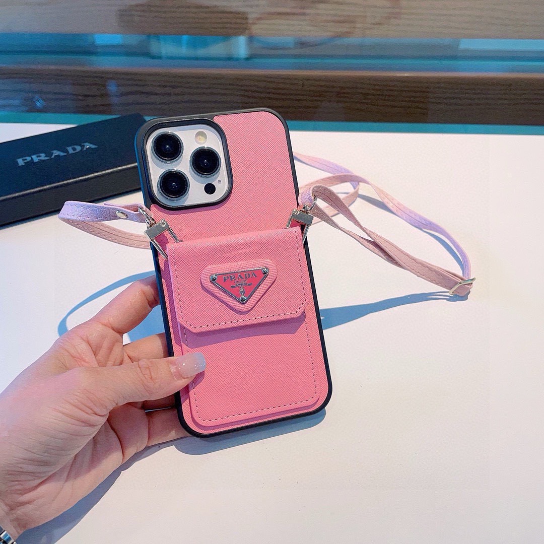 Bagsaaa Pra*a Saffiano Leather With Strap Phone Case