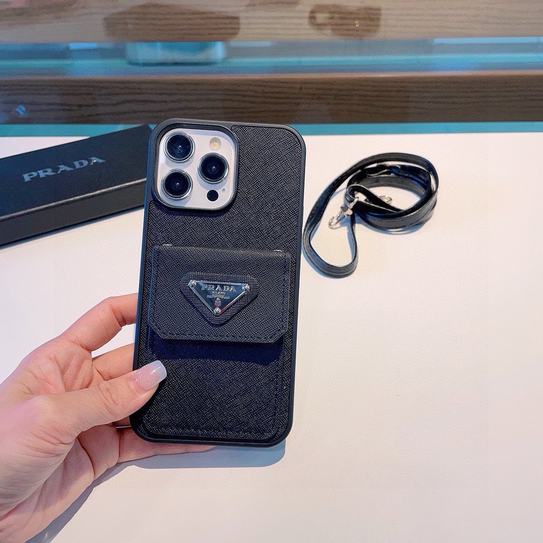 Bagsaaa Pra*a Saffiano Leather With Strap Phone Case