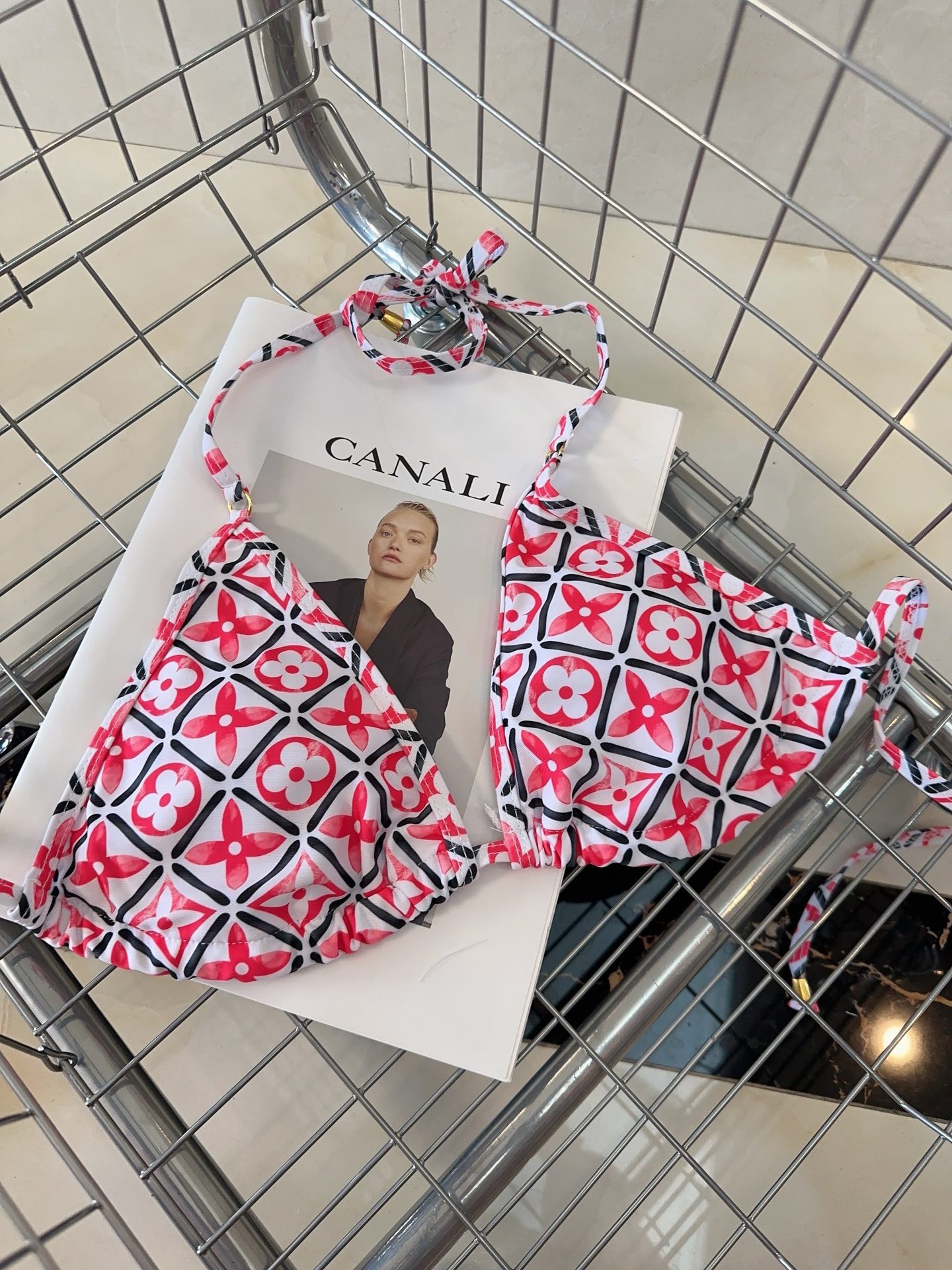 Bagsaaa L0vis Vvtt0n Red Monogram Flower Tile Bikini