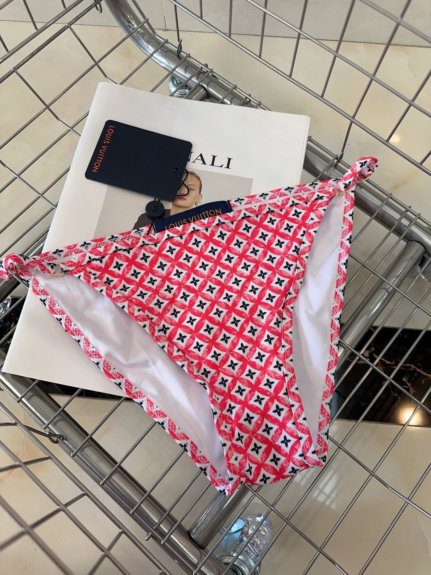 Bagsaaa L0vis Vvtt0n Red Monogram Flower Tile Bikini