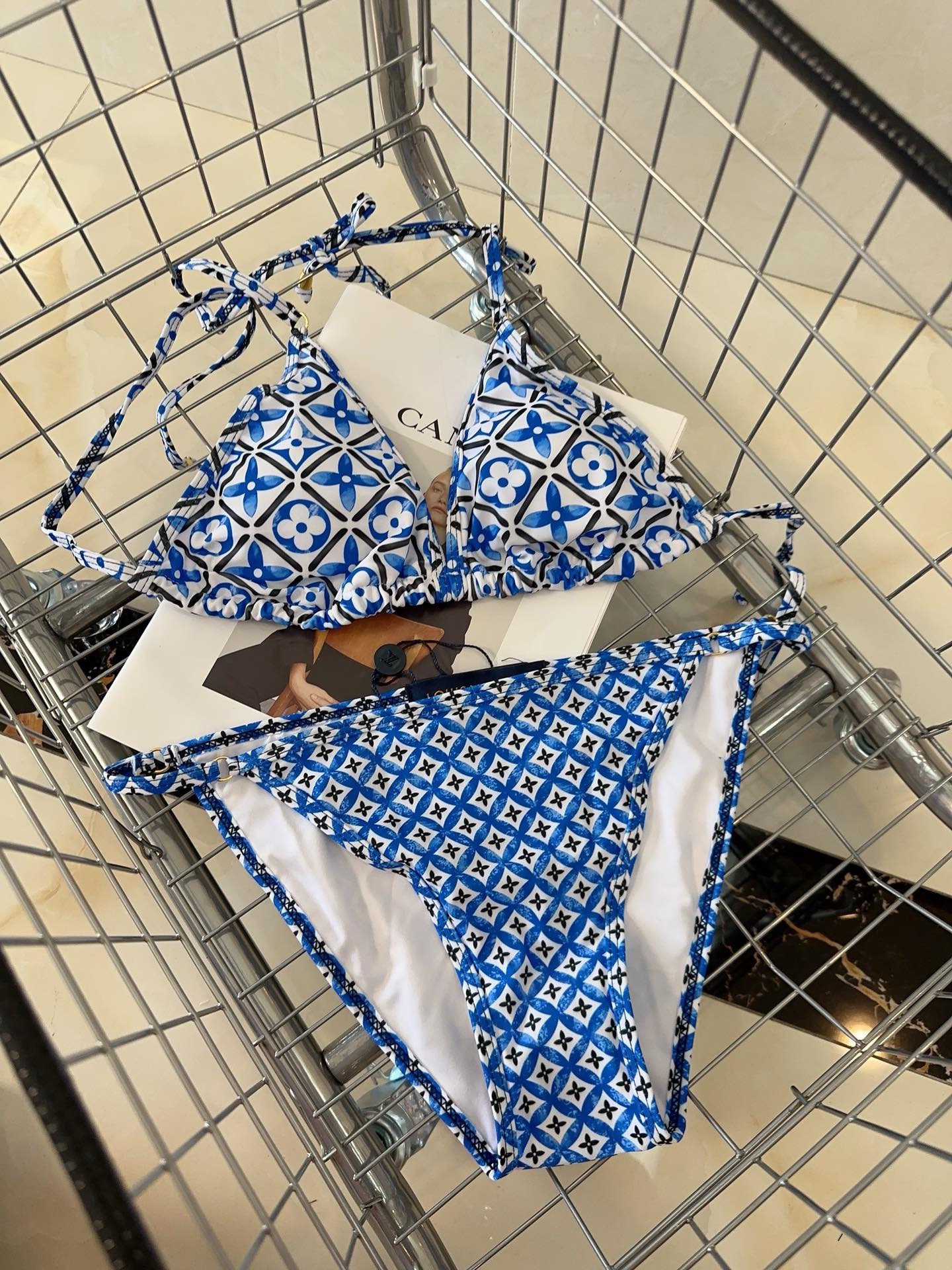 Bagsaaa L0vis Vvtt0n Blue Monogram Flower Tile Bikini