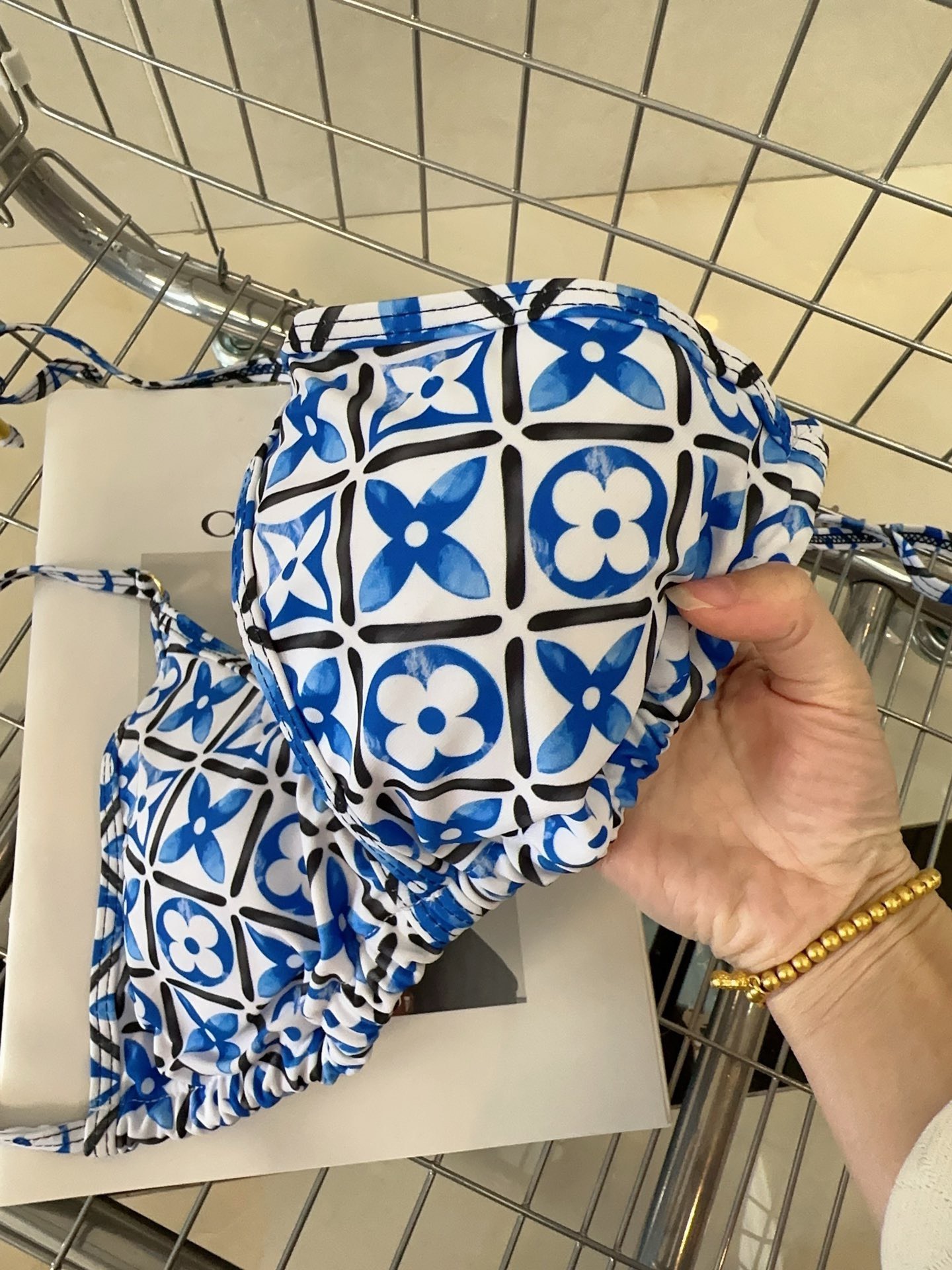 Bagsaaa L0vis Vvtt0n Blue Monogram Flower Tile Bikini