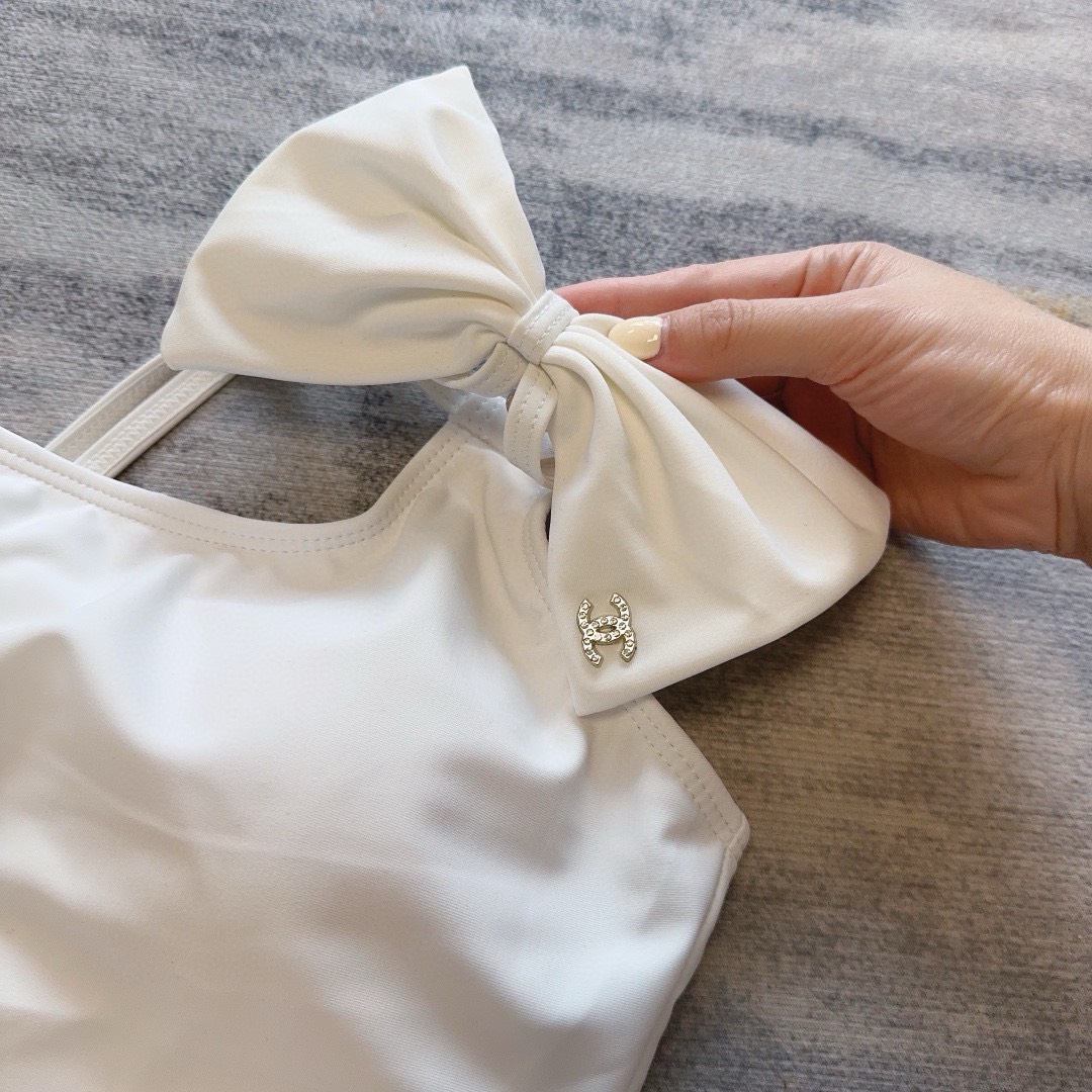 Bagsaaa Ch**el Bow Tie White Once Piece