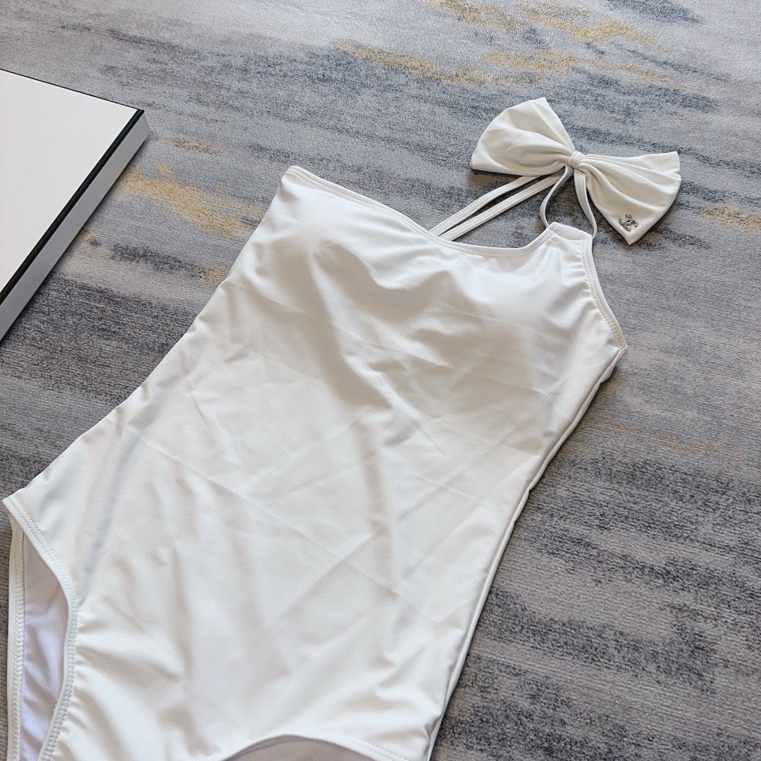 Bagsaaa Ch**el Bow Tie White Once Piece