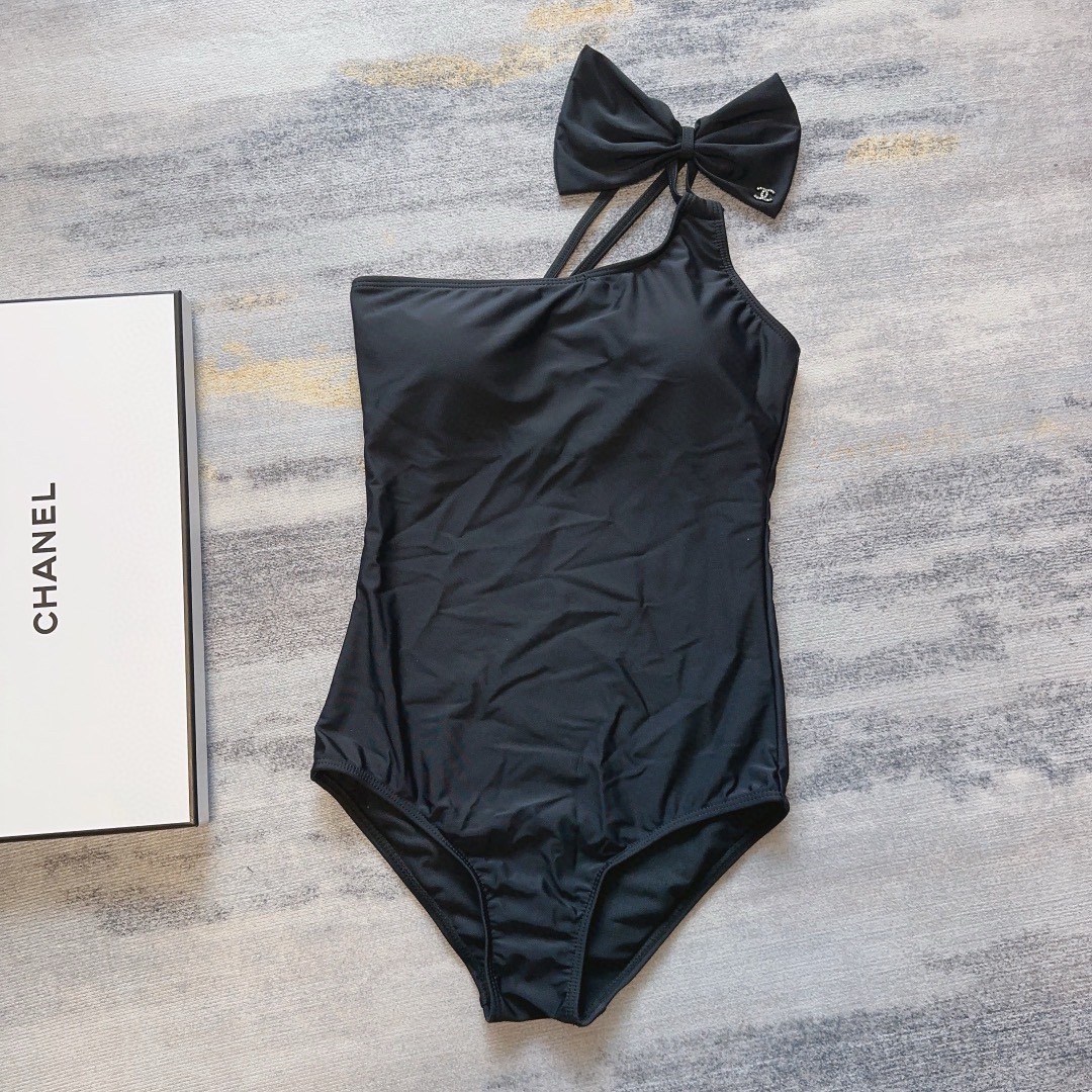 Bagsaaa Ch**el Bow Tie Black Once Piece