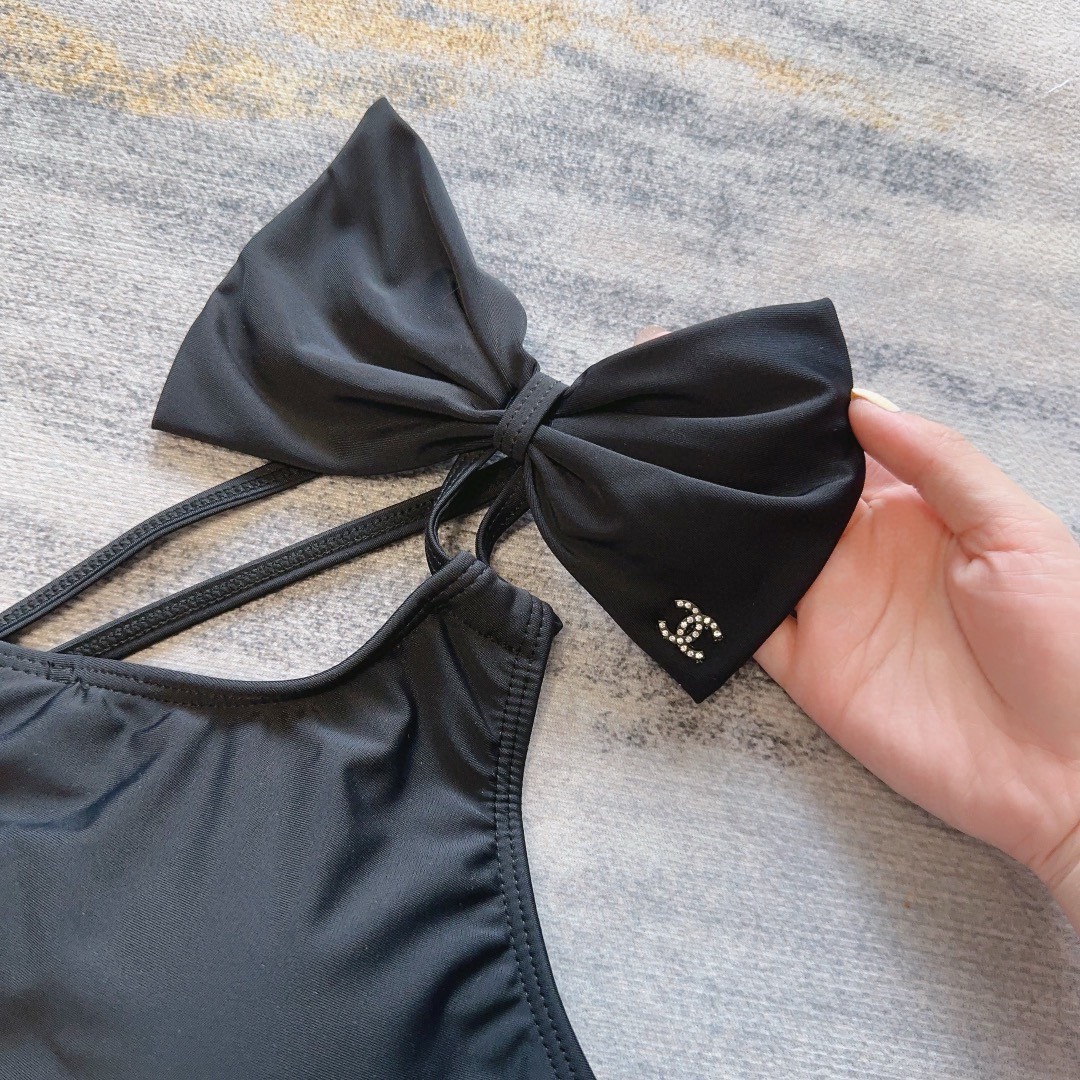 Bagsaaa Ch**el Bow Tie Black Once Piece