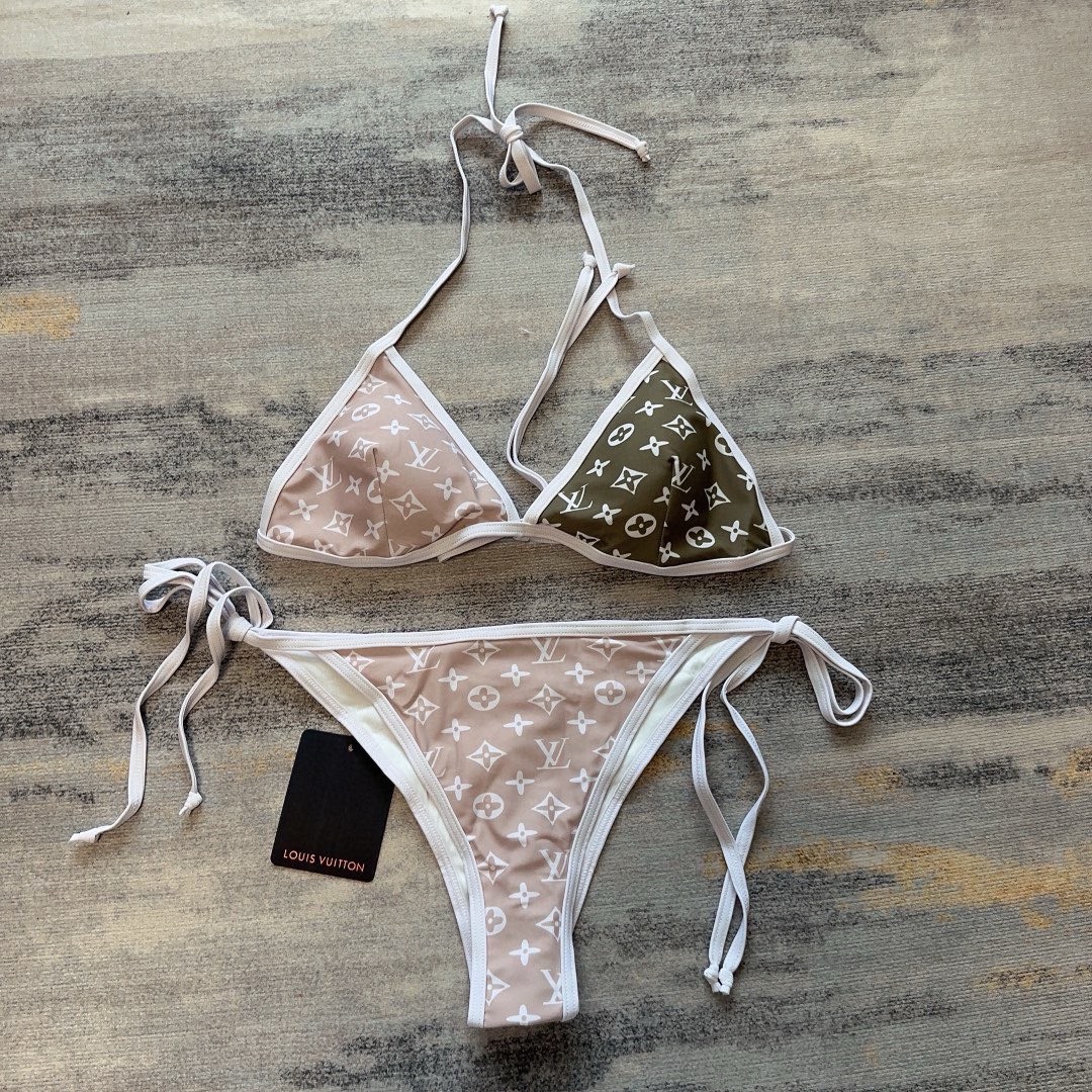 Bagsaaa L0vis Vvtt0n Reversible Green and Pink Bikini