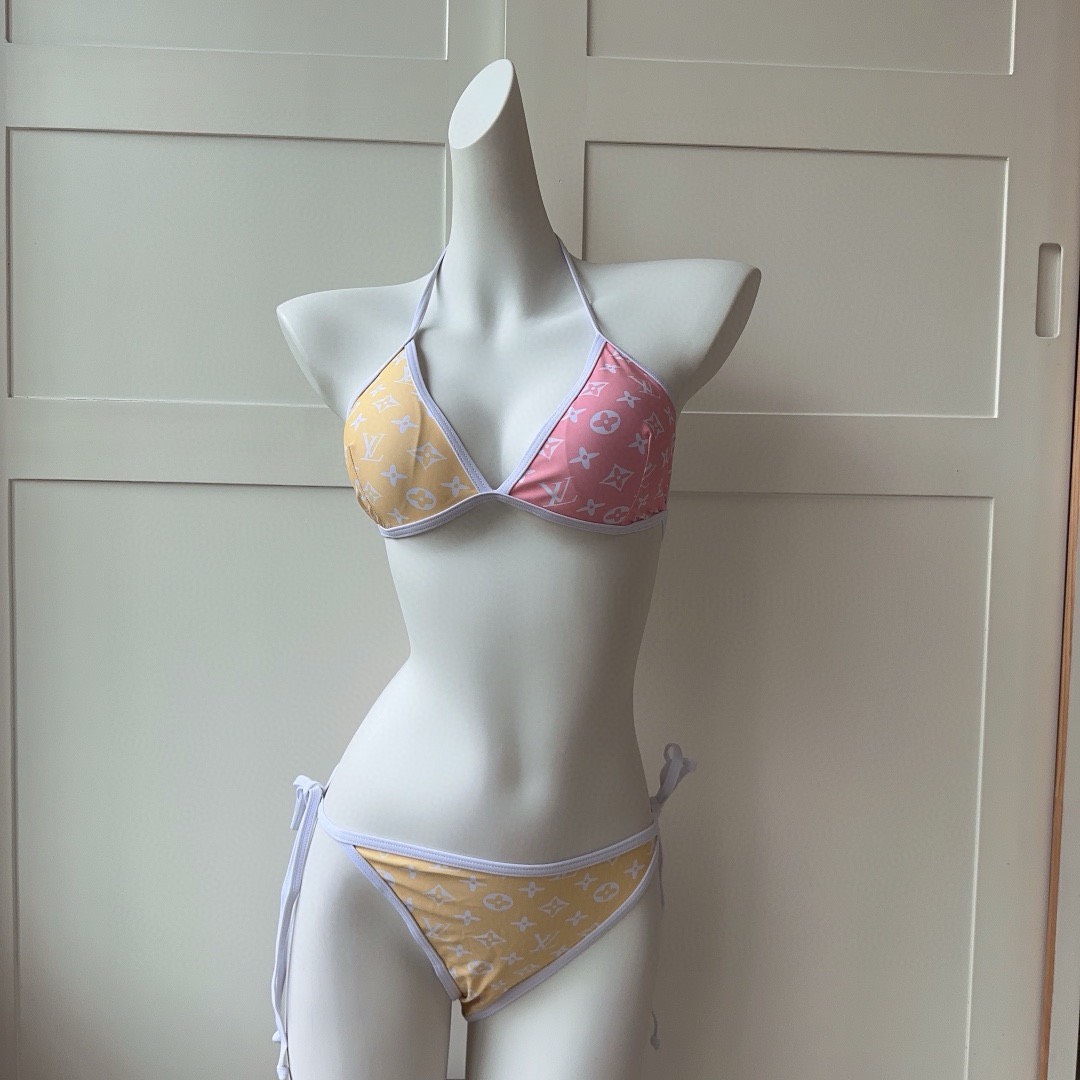 Bagsaaa L0vis Vvtt0n Reversible Yellow and Pink Bikini