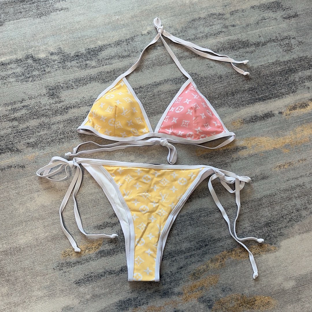 Bagsaaa L0vis Vvtt0n Reversible Yellow and Pink Bikini