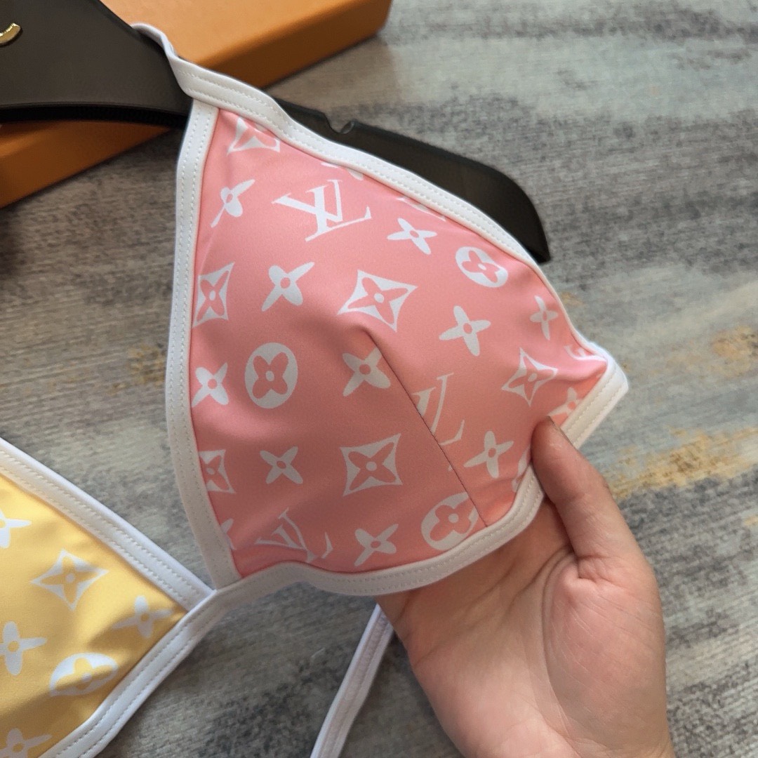 Bagsaaa L0vis Vvtt0n Reversible Yellow and Pink Bikini