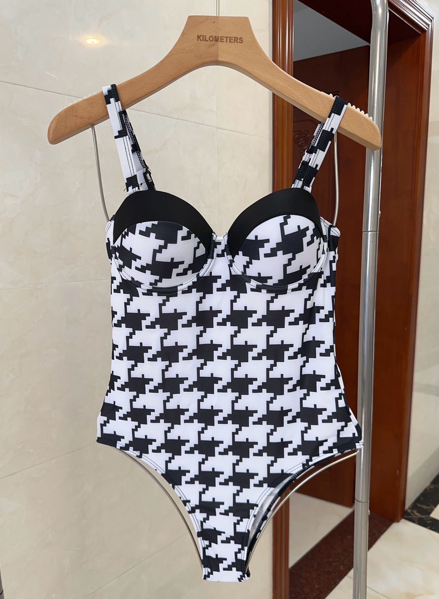Bagsaaa D10r Houndstooth Pattern Black One Piece