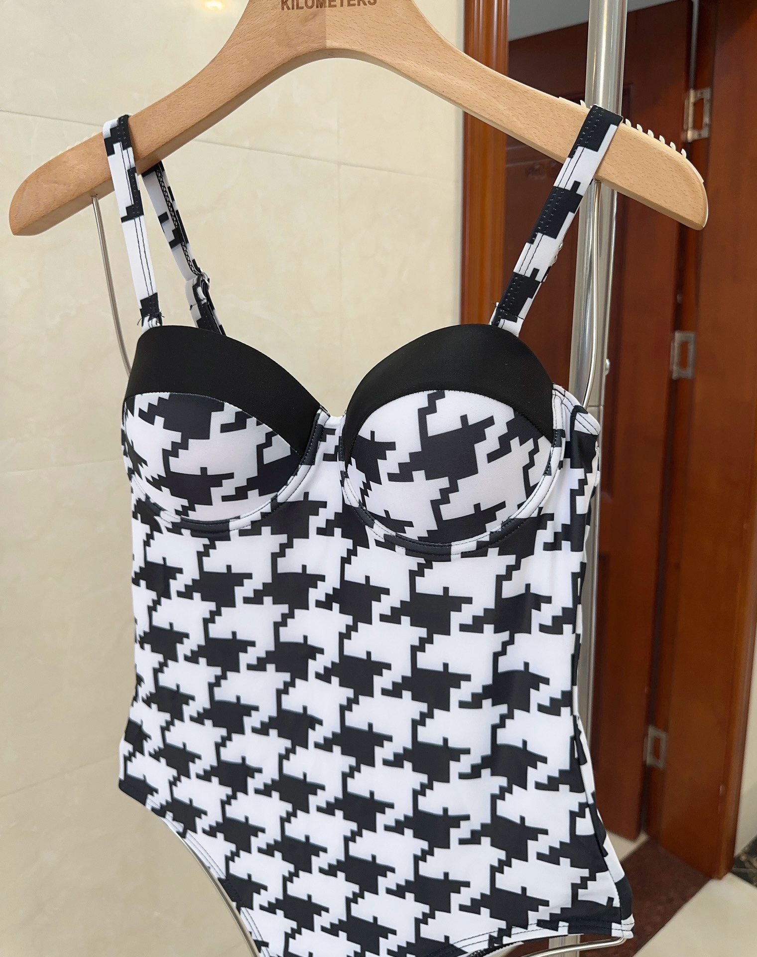 Bagsaaa D10r Houndstooth Pattern Black One Piece