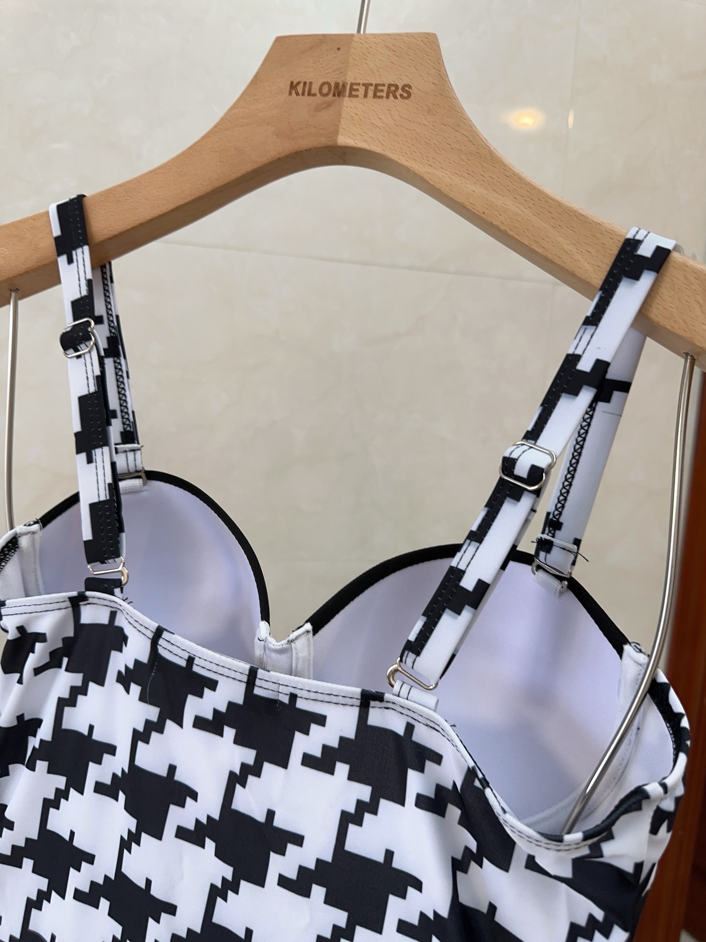 Bagsaaa D10r Houndstooth Pattern Black One Piece
