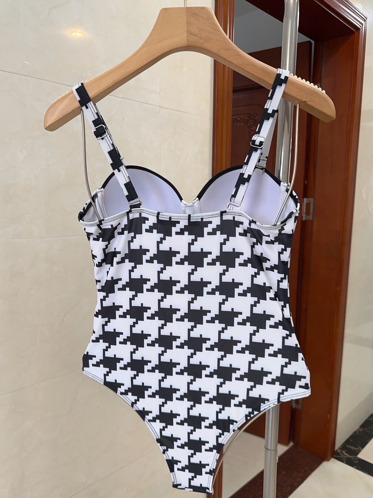 Bagsaaa D10r Houndstooth Pattern Black One Piece