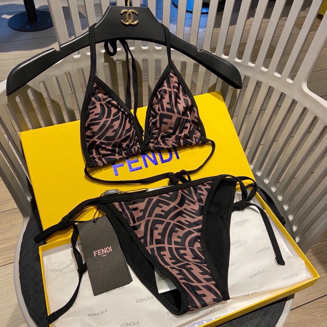 Bagsaaa F**di FF Pattern Brown Bikini