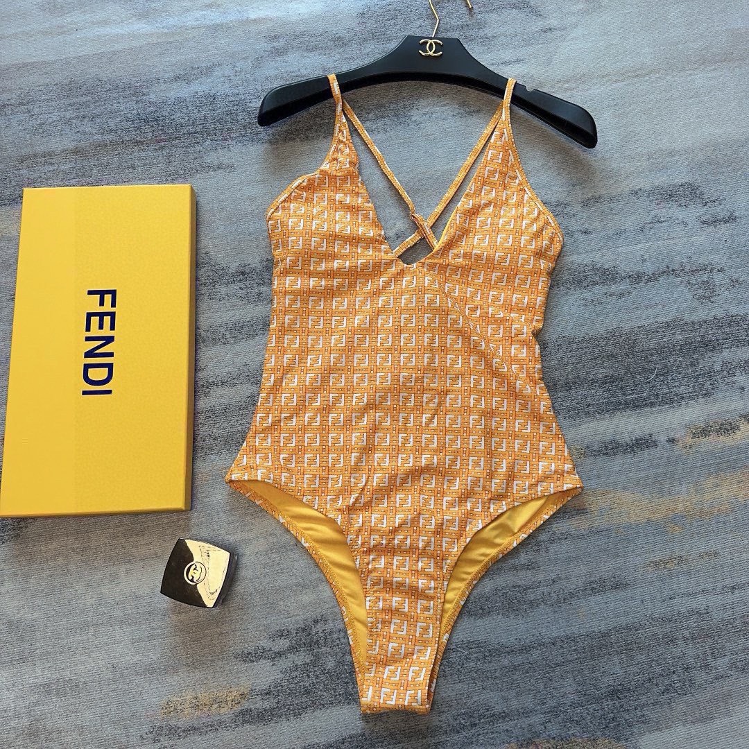 Bagsaaa F**di Ff-motif U-neck Swimsuit In Orange