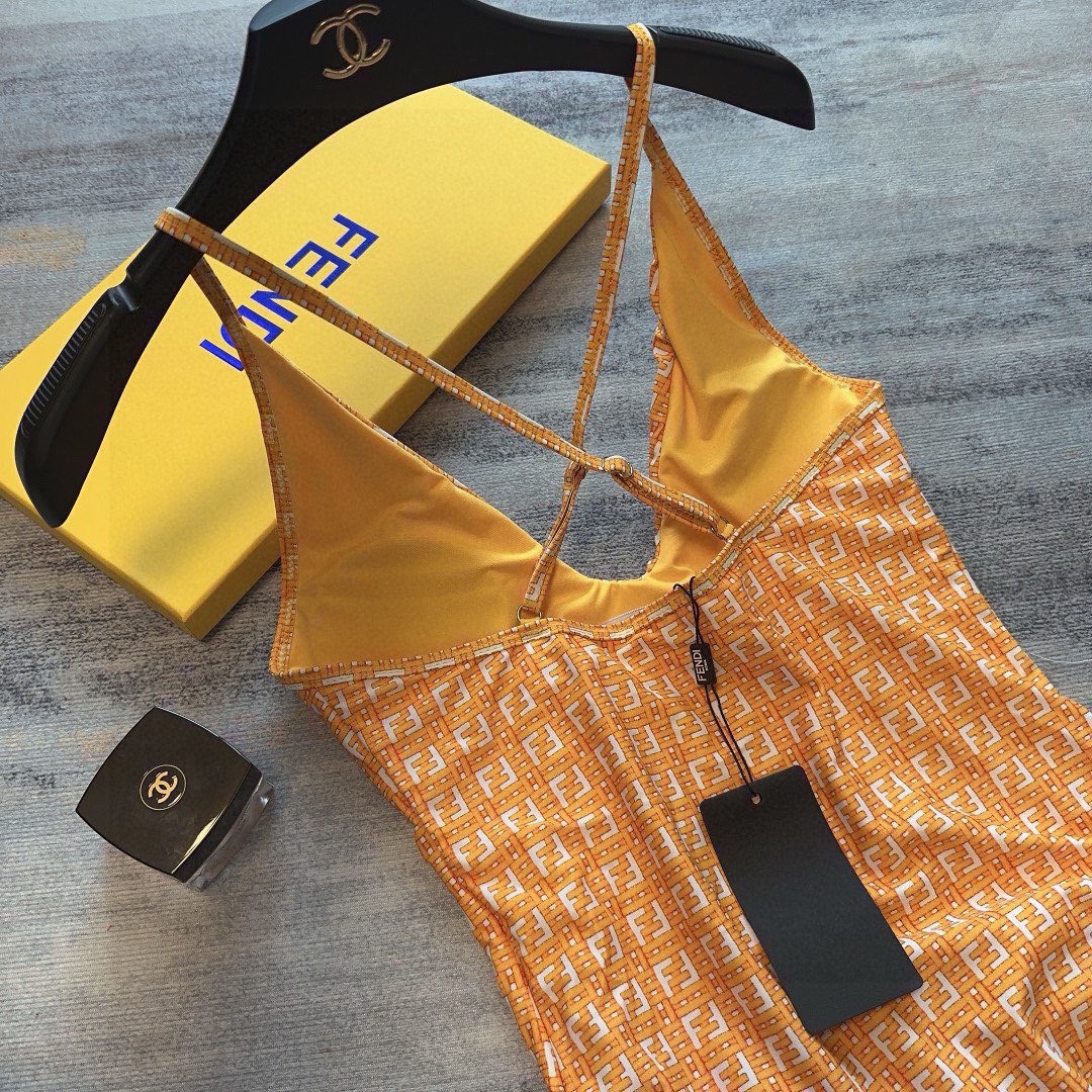 Bagsaaa F**di Ff-motif U-neck Swimsuit In Orange