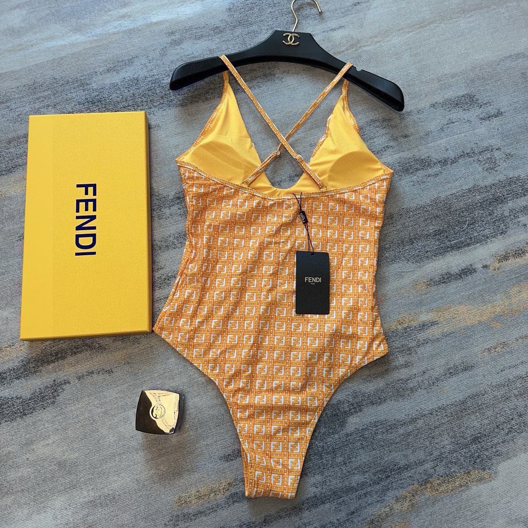 Bagsaaa F**di Ff-motif U-neck Swimsuit In Orange