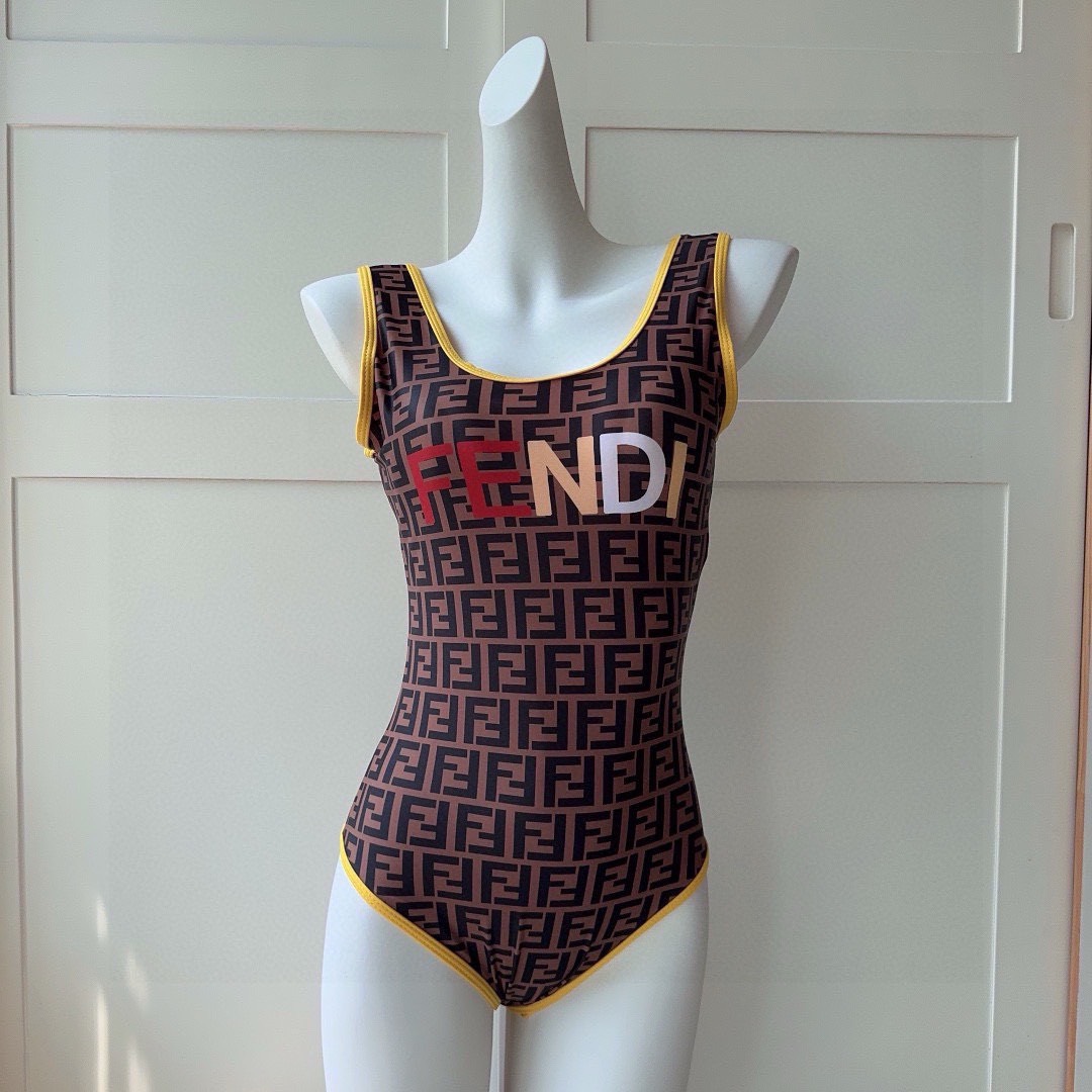 Bagsaaa F**di FF Printed Brown and Yellow Swimwear