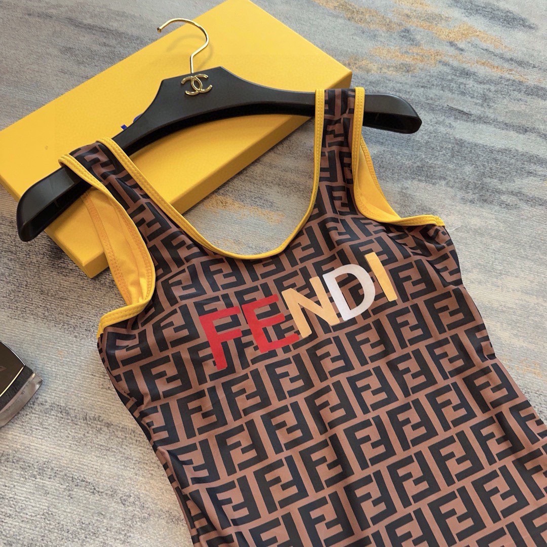 Bagsaaa F**di FF Printed Brown and Yellow Swimwear