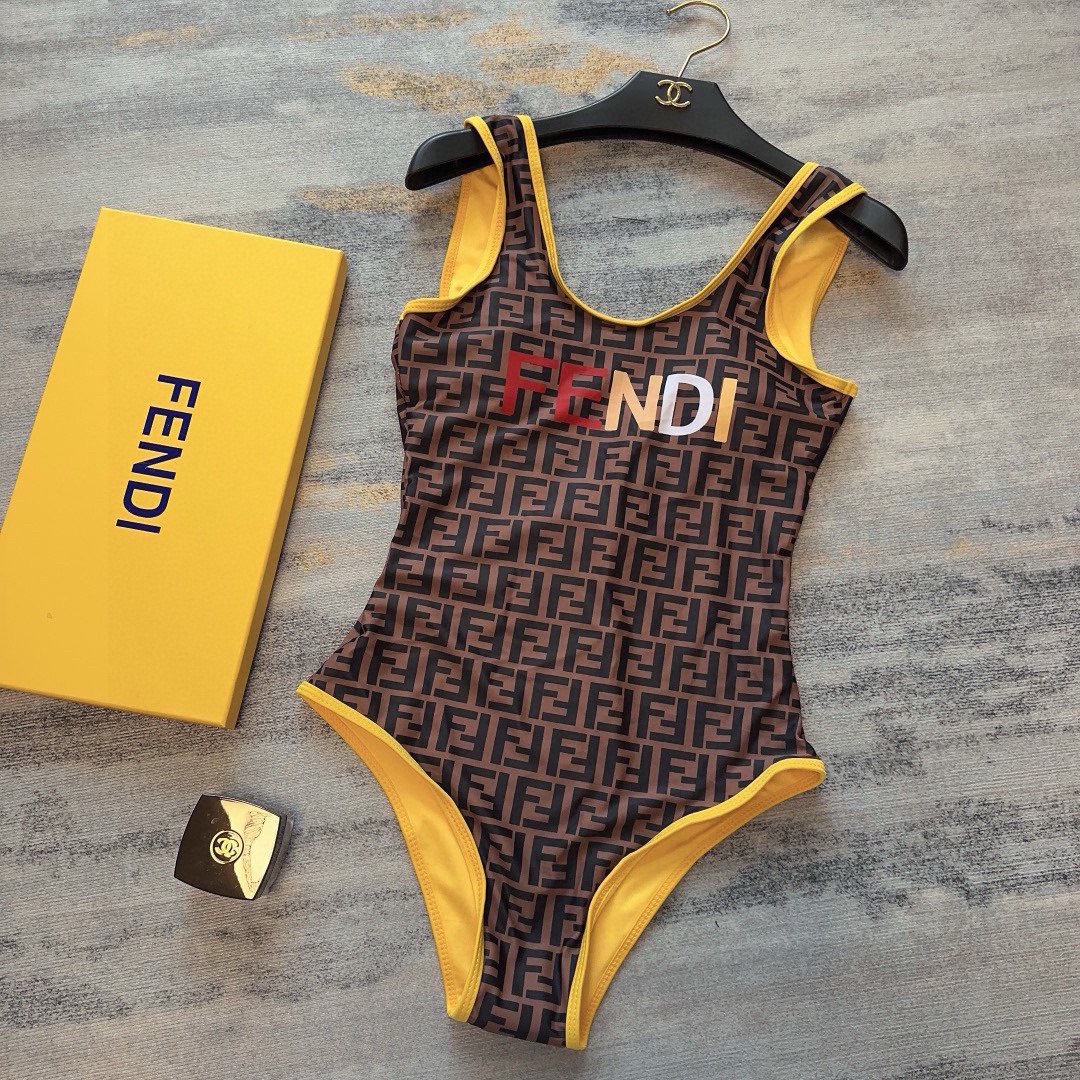Bagsaaa F**di FF Printed Brown and Yellow Swimwear