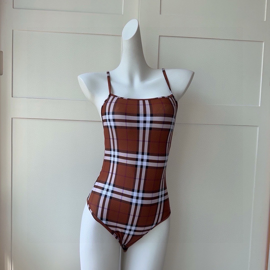 Bagsaaa Bv*b*rry Checked Pattern Brown One Piece Swimwear